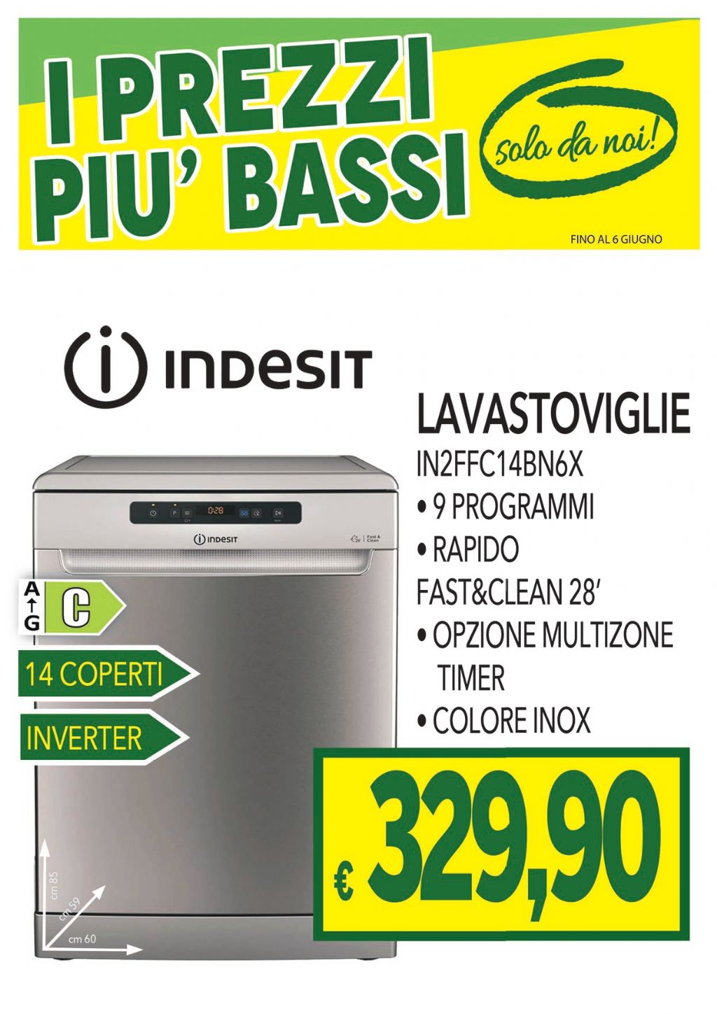 LAVASTOVIGLIE INDESIT IN2FFC14BN6X